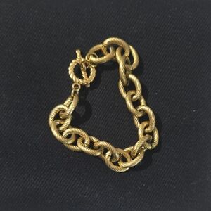 Textured Gold Rope Link Bracelet with Toggle Clasp - Women Jewelry